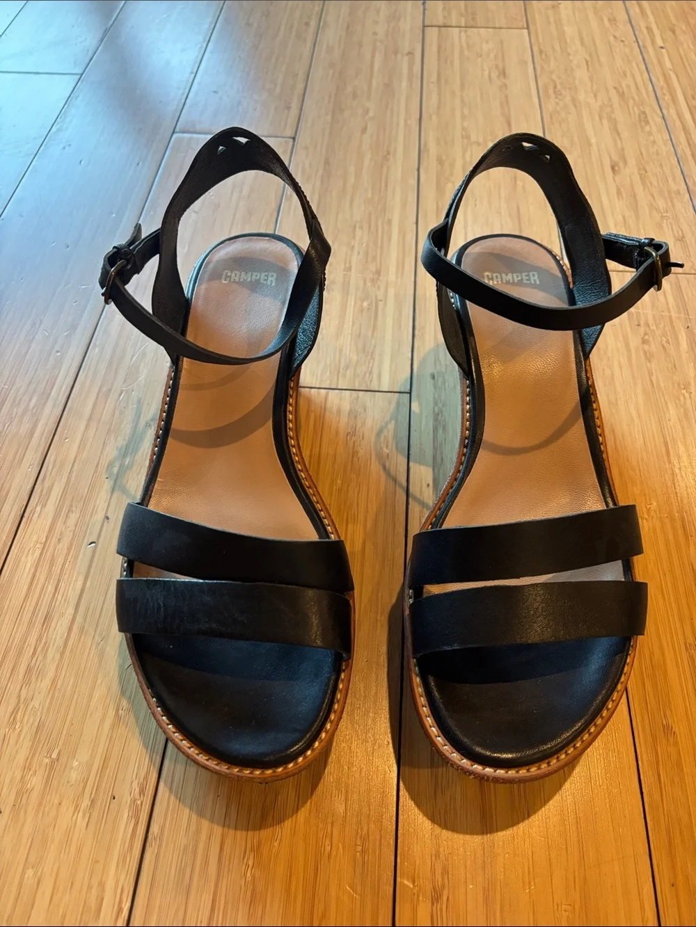 Camper Women's Black Leather Ankle-Strap Sandals